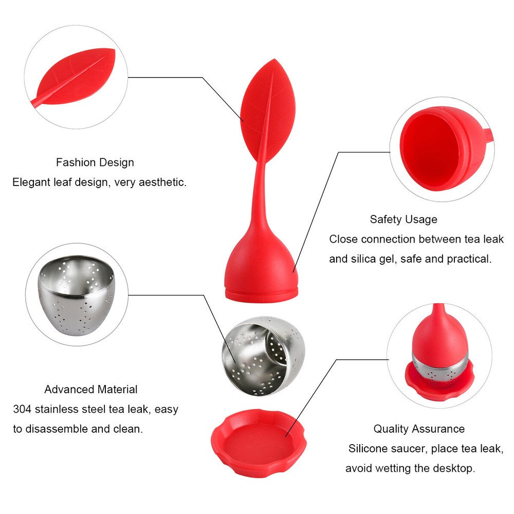 2PCS Silicone Leaf Tea Infusers Stainless Strainer Herbal Spice Filter Diffuser