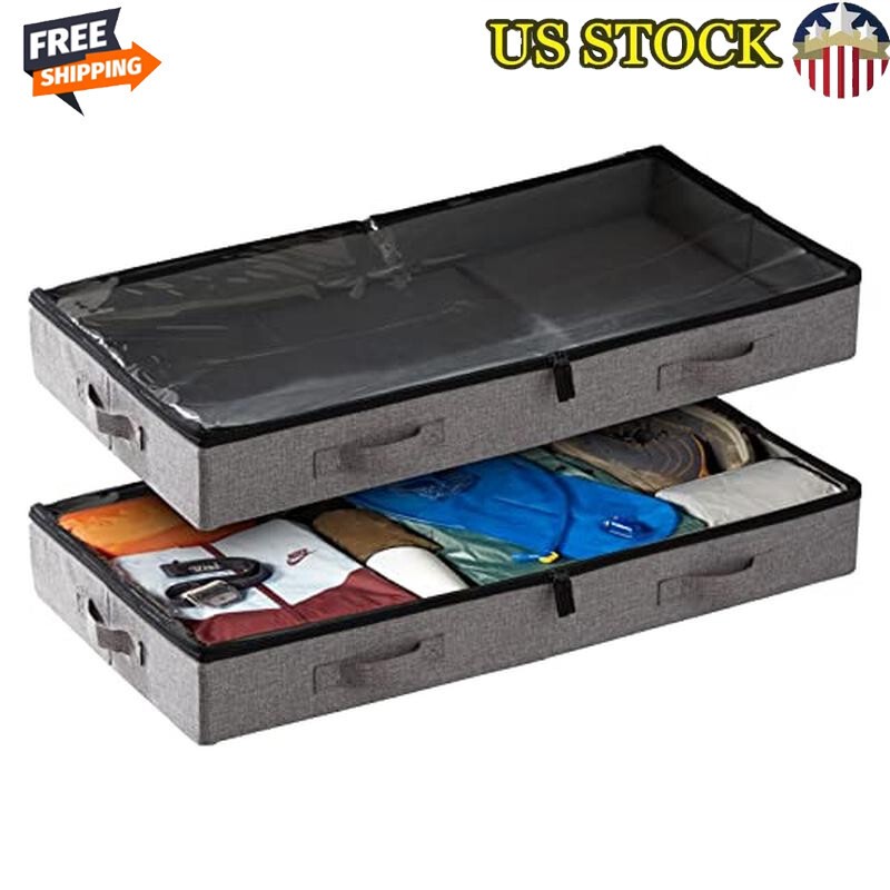 Under Bed Storage Containers 2-Pack Low Profile Underbed Organizer with Handles