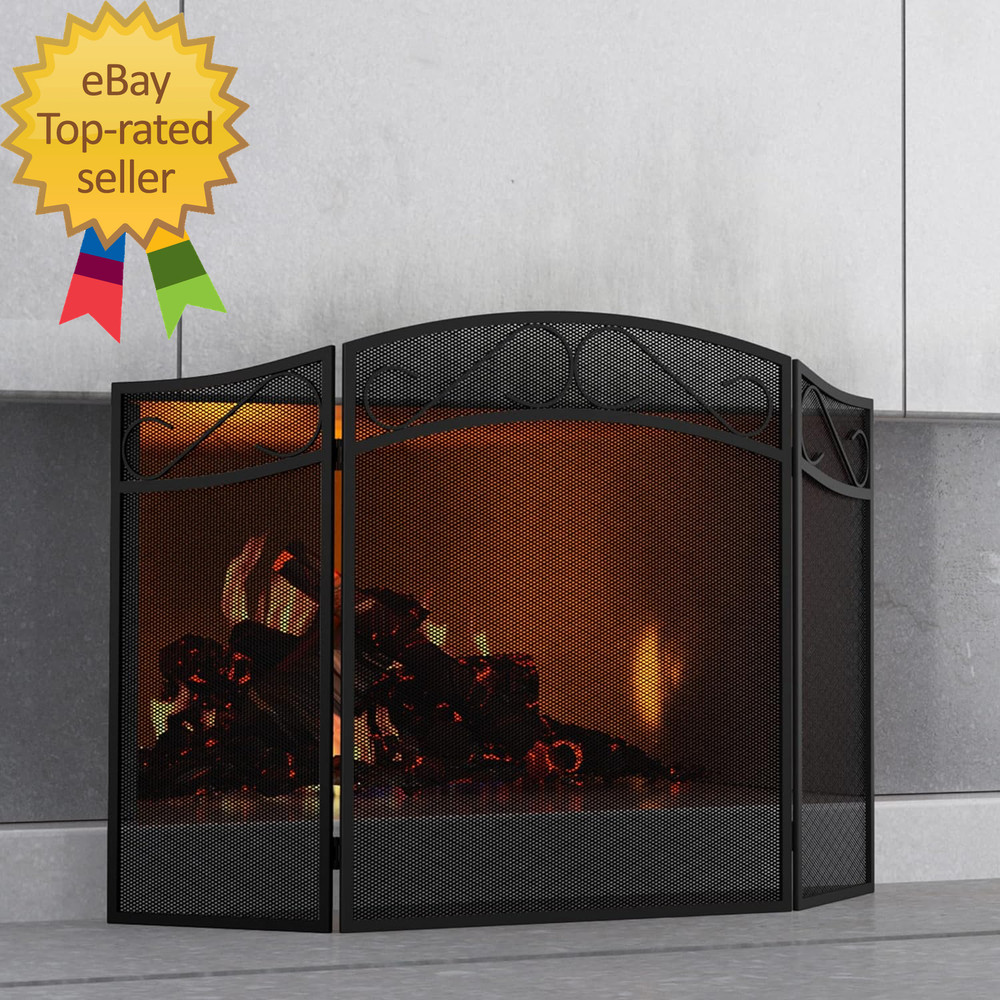 Fireplace Screen for Wood Burning Fireplace Foldable 3 Panel Wrought