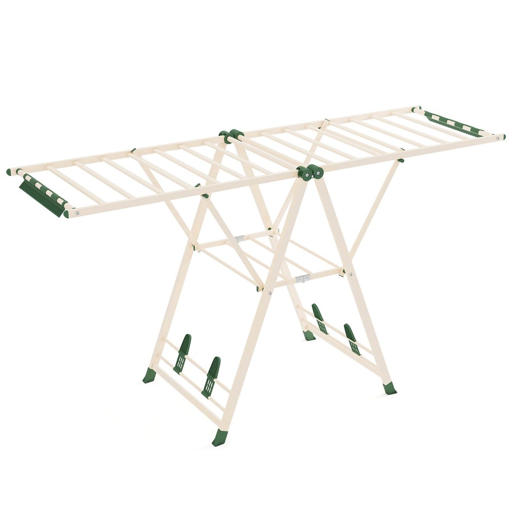 Foldable Metal Laundry Drying Rack w/Height Adjustable Wings, 20 Drying Rails