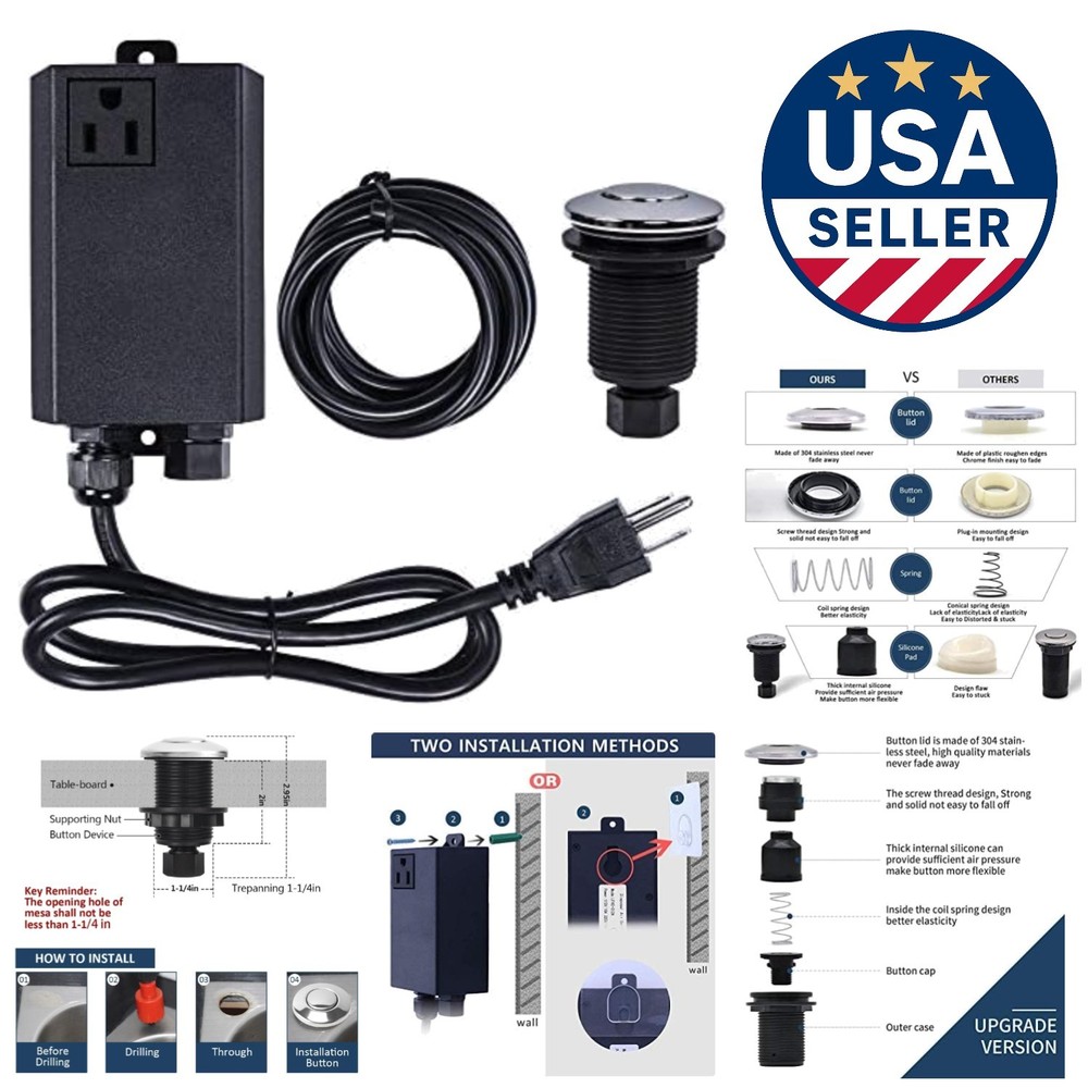 User-Friendly Stainless Steel Garbage Disposal Air Switch - Quick Installation