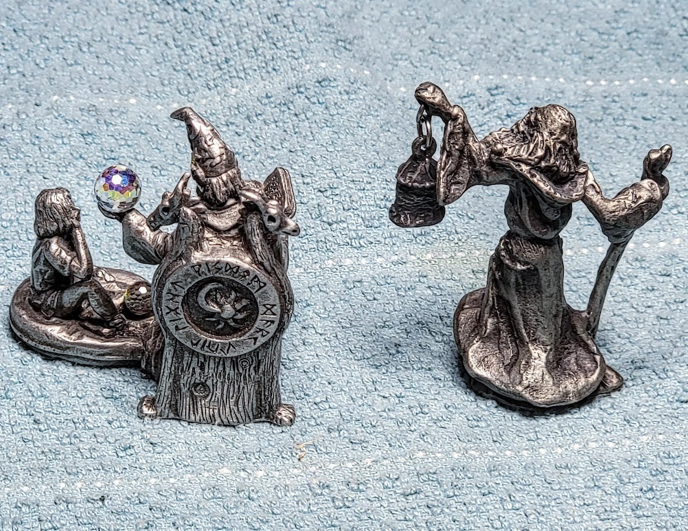 Gallo Pewter Wizard Teacher Apprentice 1986 & Sage guide with Lantern of Wisdom