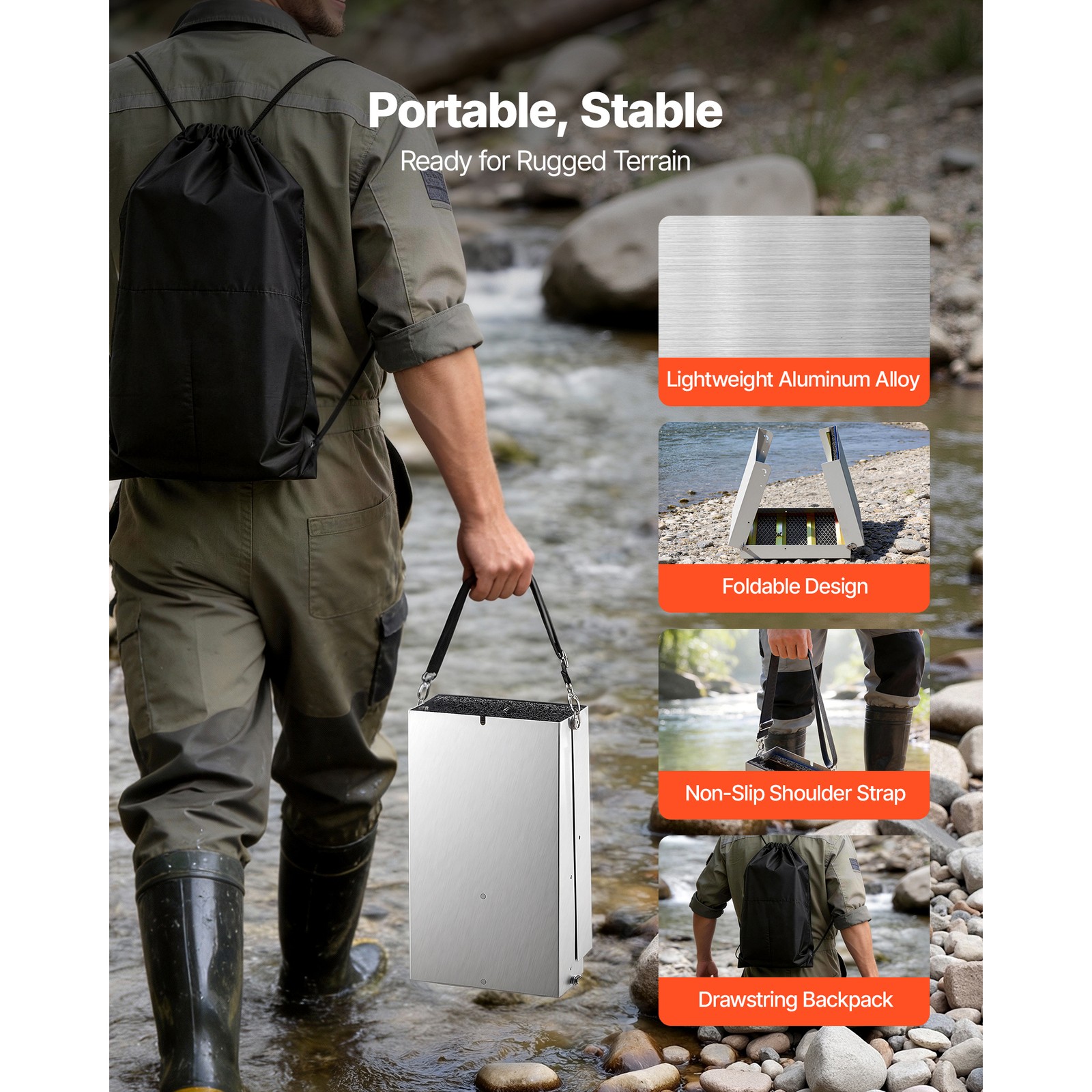 Uimoso Folding Highbanker Gold Panning Kit with 50" Sluice Box