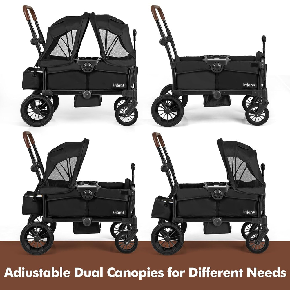 Wagon Stroller for 2 Kids, Collapsible Adjustable Push Pull Handle Bar, 2 Seater
