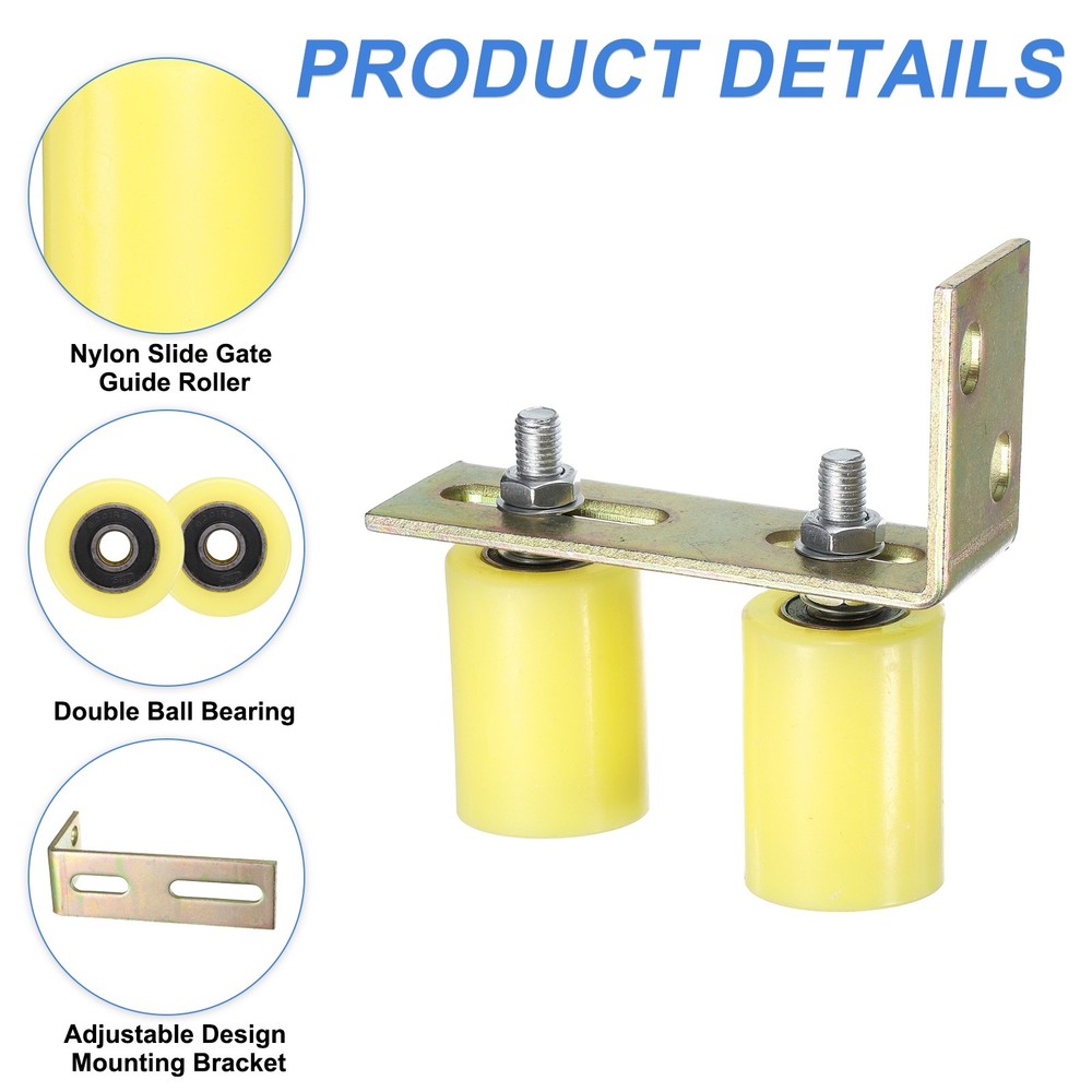 2Set Slide Gate Guide Roller, 2"x2-3/4" Nylon Gate Support & Bracket, Yellow