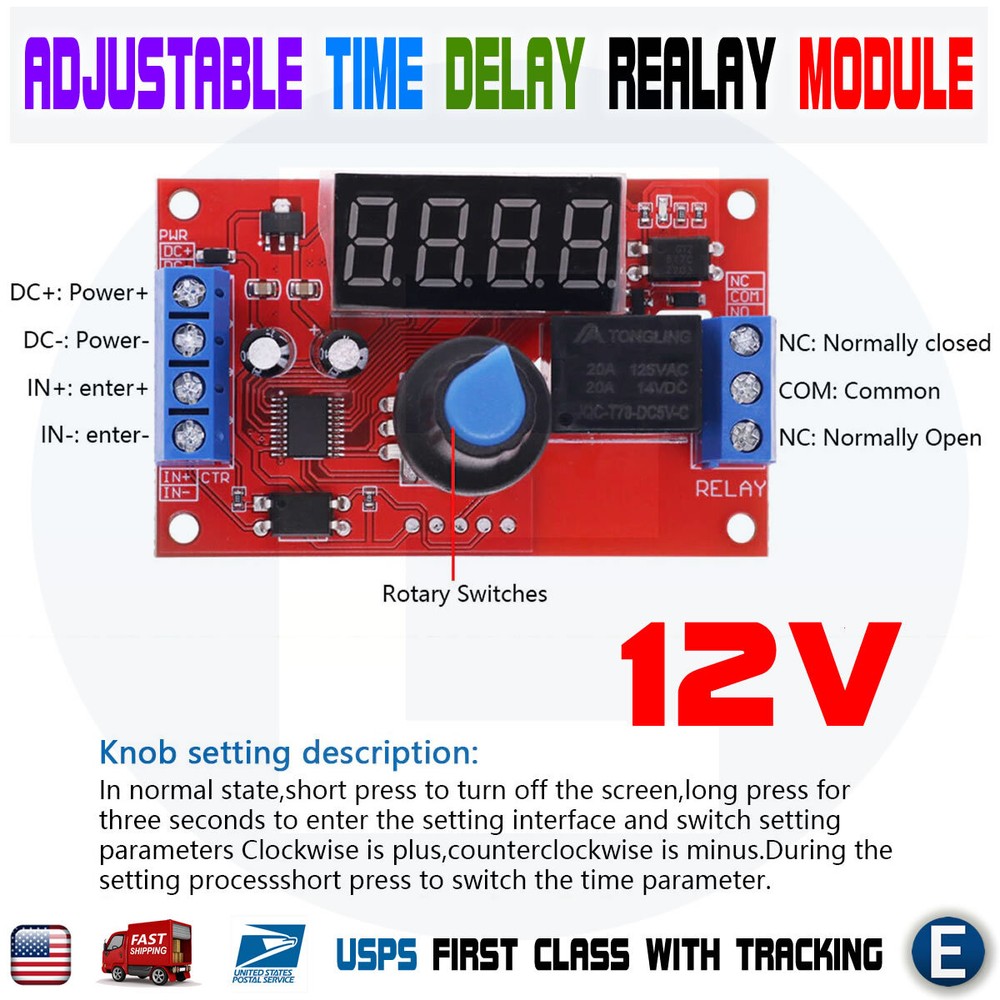DC 12V 10A Adjustable Time Delay Relay Module LED Digital Timer Rotary Version