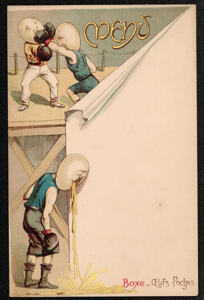 Menu. Boxing. Poached eggs. circa 1900