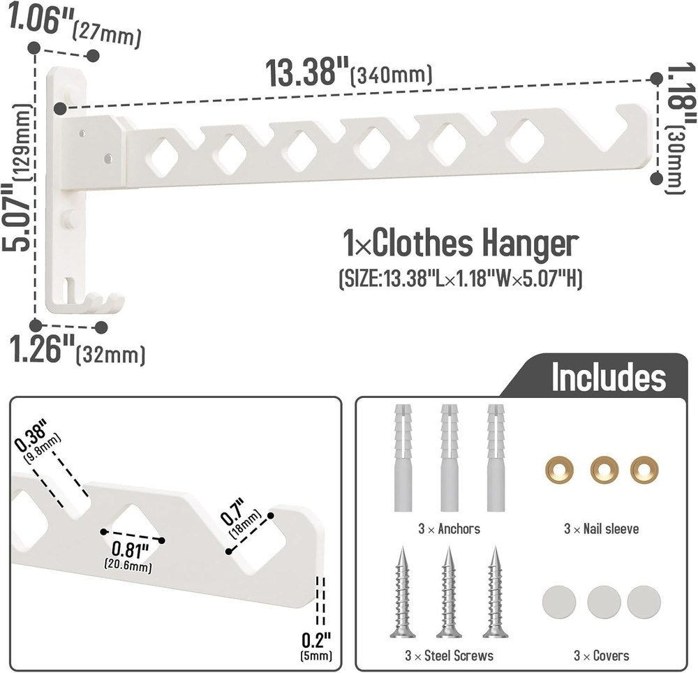 Wall Mounted Clothes Drying Rack, Wall Clothes Hanger Foldable, Laundry Hange...