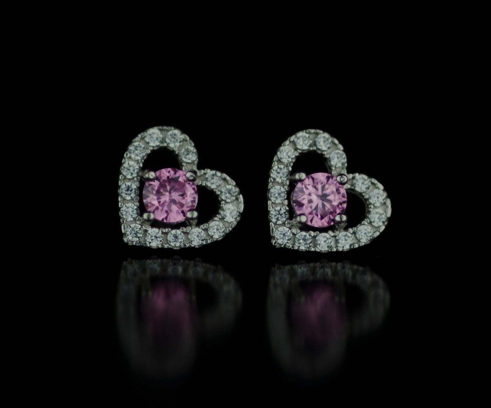 14k Solid Yellow and White Gold Heart Stud Earrings