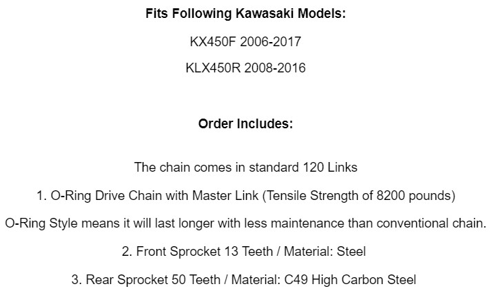 Green O-Ring Drive Chain & Sprockets Kit for Kawasaki KX450F KLX450R 2006-2017