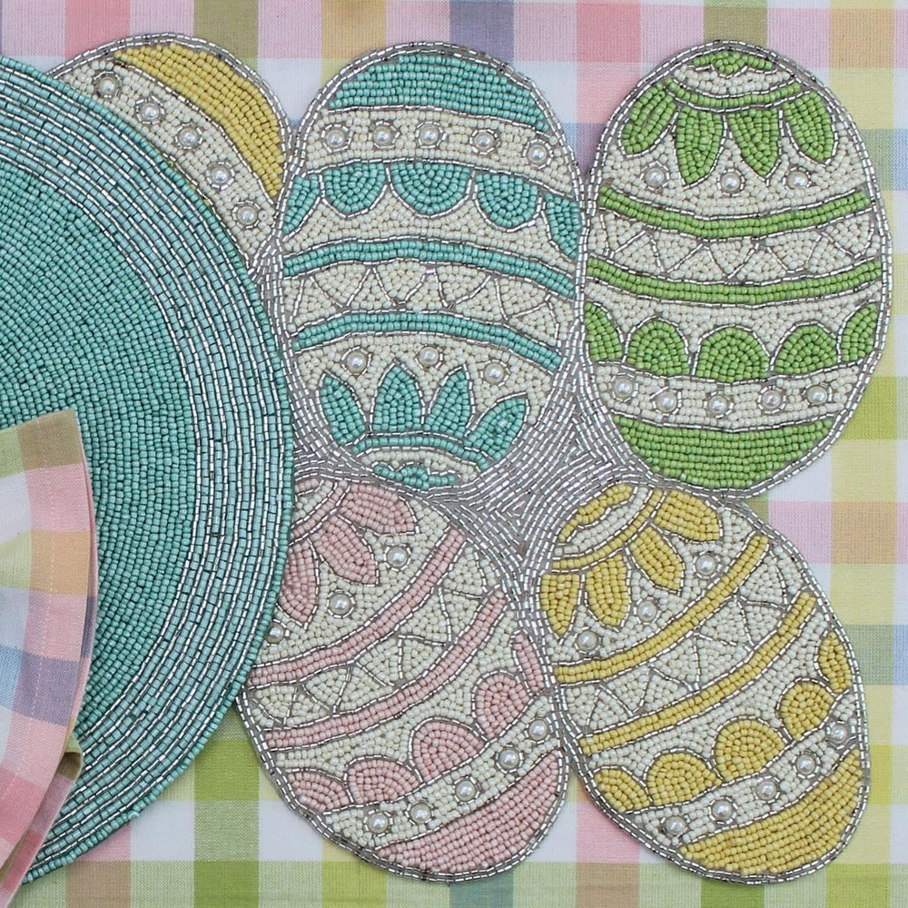 Happy Hunting Handmade Beaded Table Runner - Spring Easter Eggs Bunny Rabbit - L