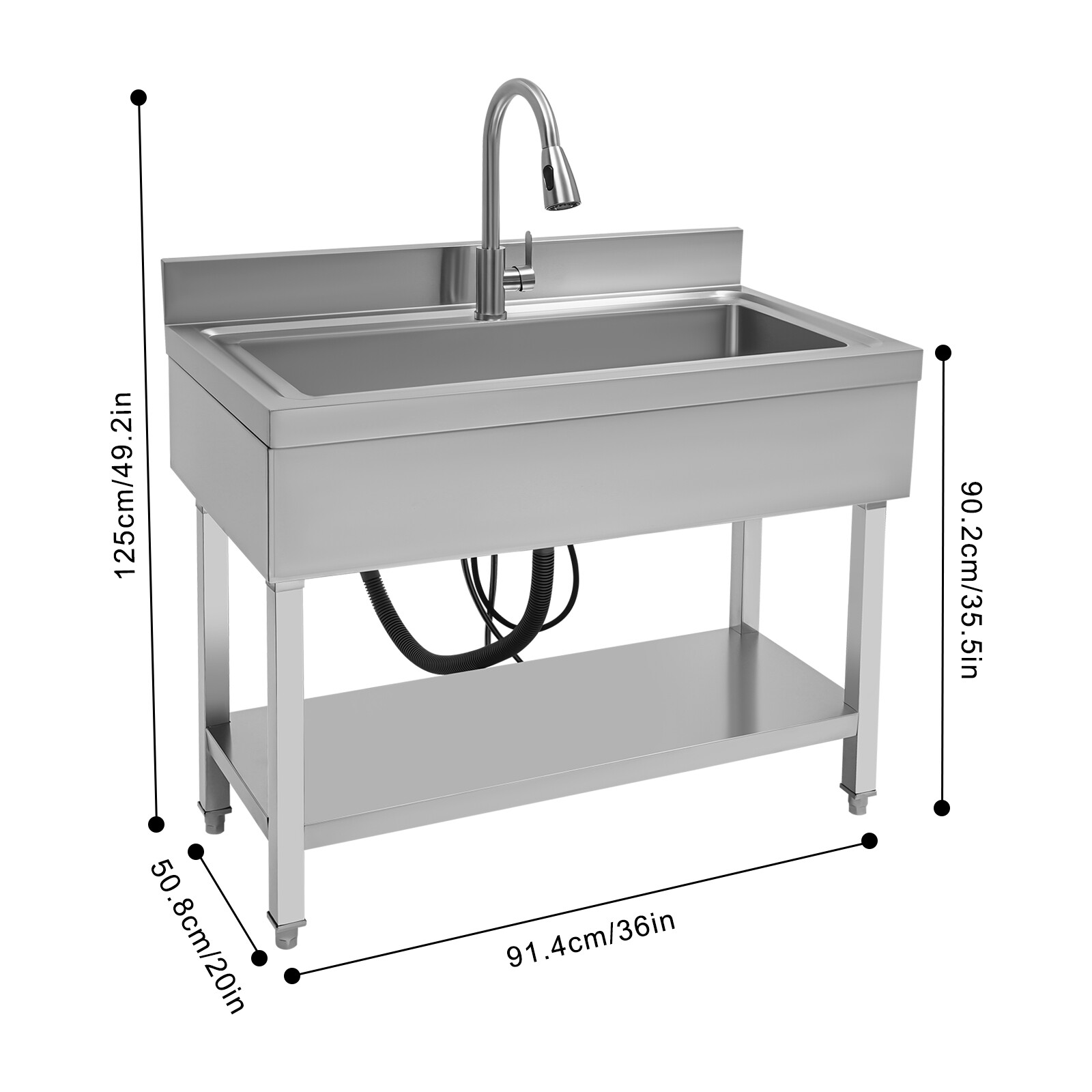 Stainless Steel Utility Sink with Faucet - Large Capacity & Adjustable Feet