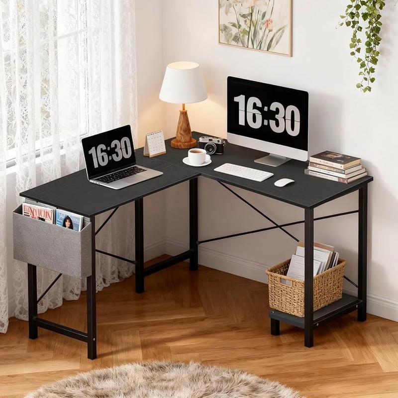 L Shaped Computer Desk Reversible Workstation W/ Storage Bag Easy Assembly New