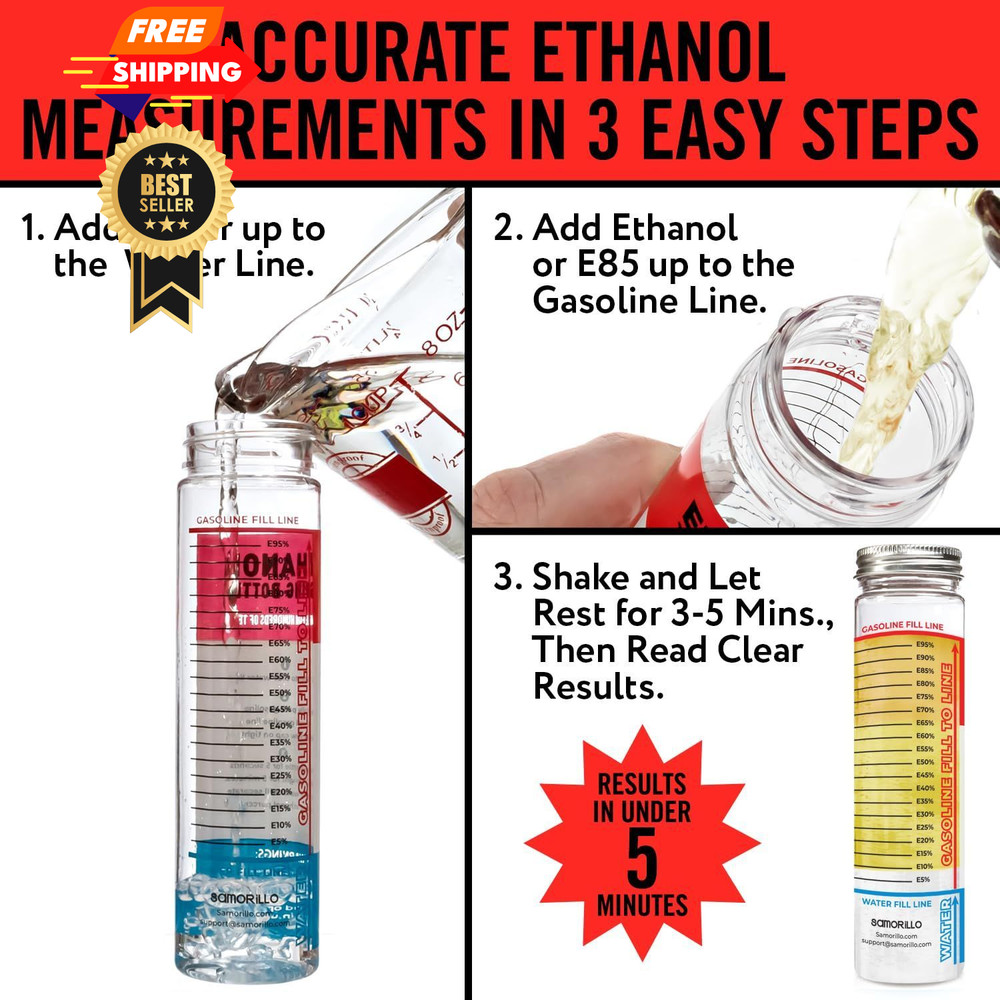 [2-Pack] Reusable Ethanol Testing Kit - Wide Mouth Fuel Test Bottle for E85...