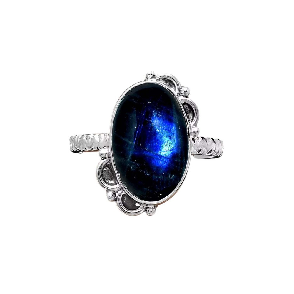 Blue Labradorite Solid 925 Sterling Silver Ring 8.5