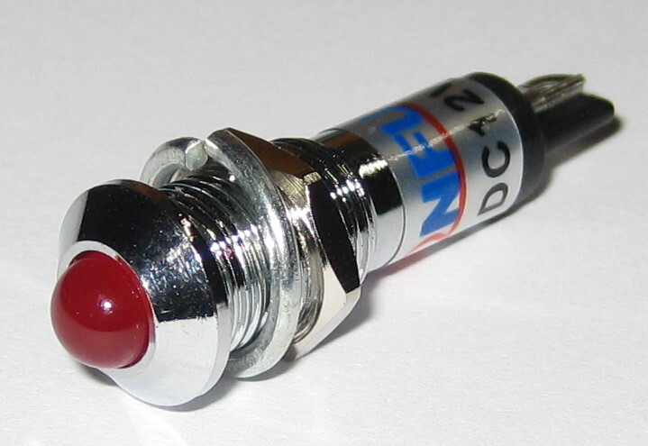 Panel Mount LED - Red - Chrome Case - 12V DC - 8mm Mounting - Lockwasher / Nut