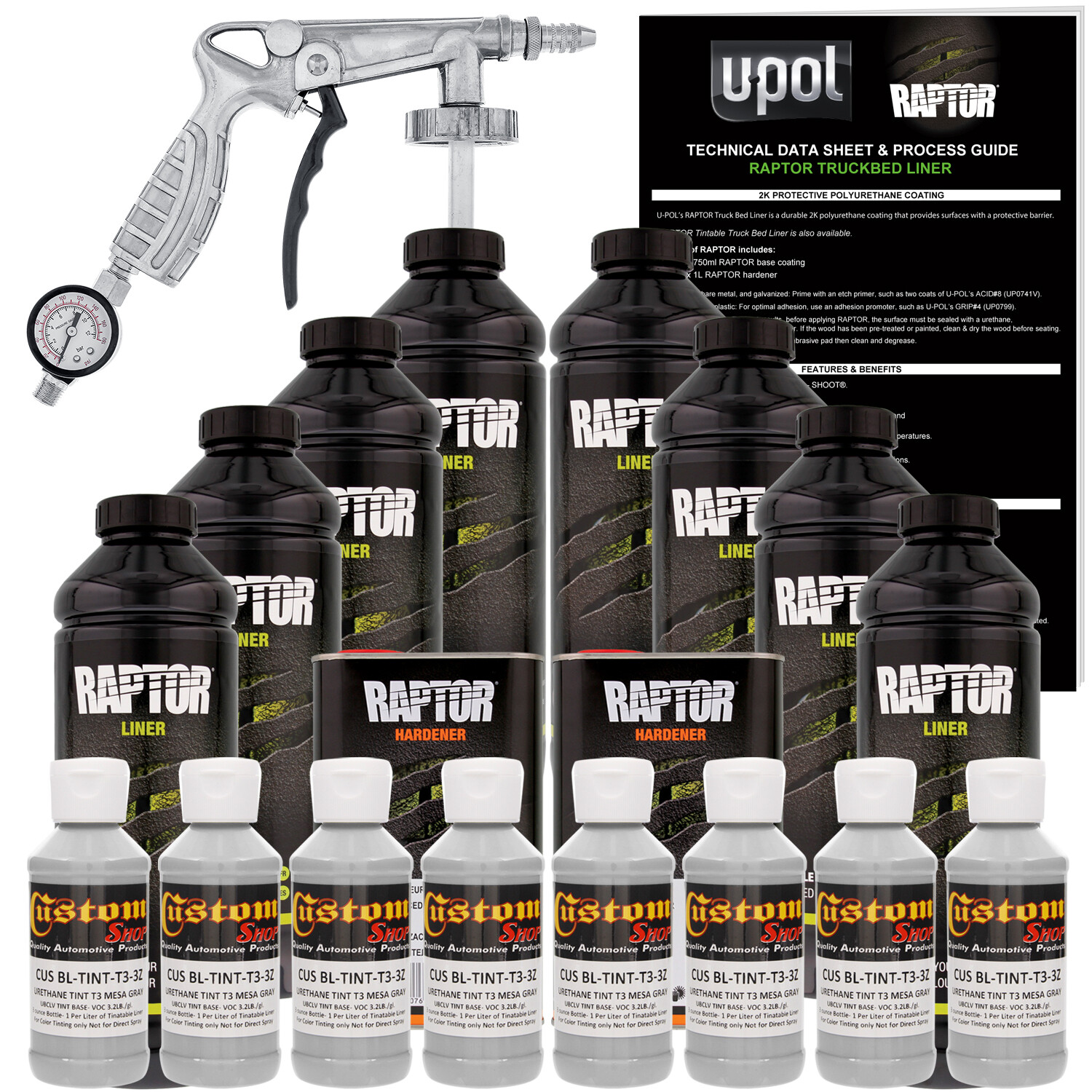 U-POL Raptor Tintable Mesa Gray Spray-On Truck Bed Liner Spray Gun, 8 Liters