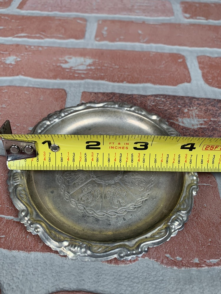 Silver Plated Trinket Dish/Ash Tray/Coaster, Etched, 4", Made In Italy