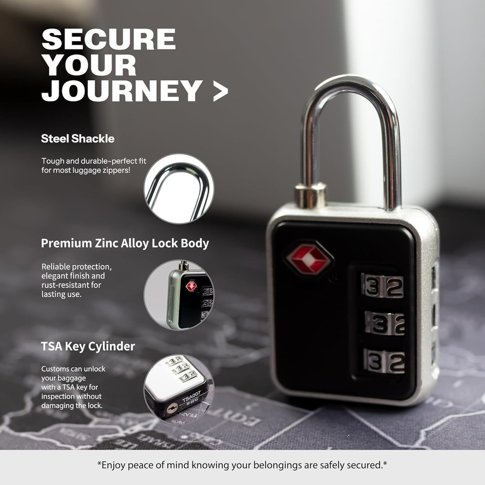 Suitcase Locks TSA Approved, Small Combination Padlock for Black+White