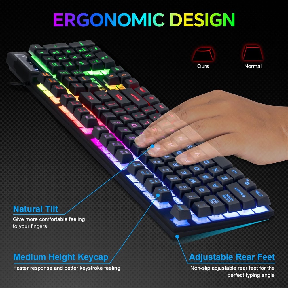 Gaming LED Keyboard Mouse Headset and Mousepad Bundle, CHONCHOW Wired Rainbow...