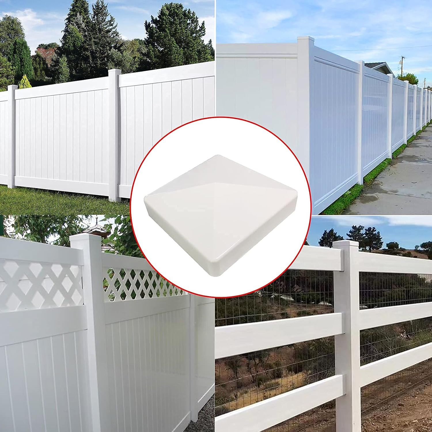 2 Pack Pyramid Style Fence Post Cap for 4" X 4" Fence - White PVC Cap