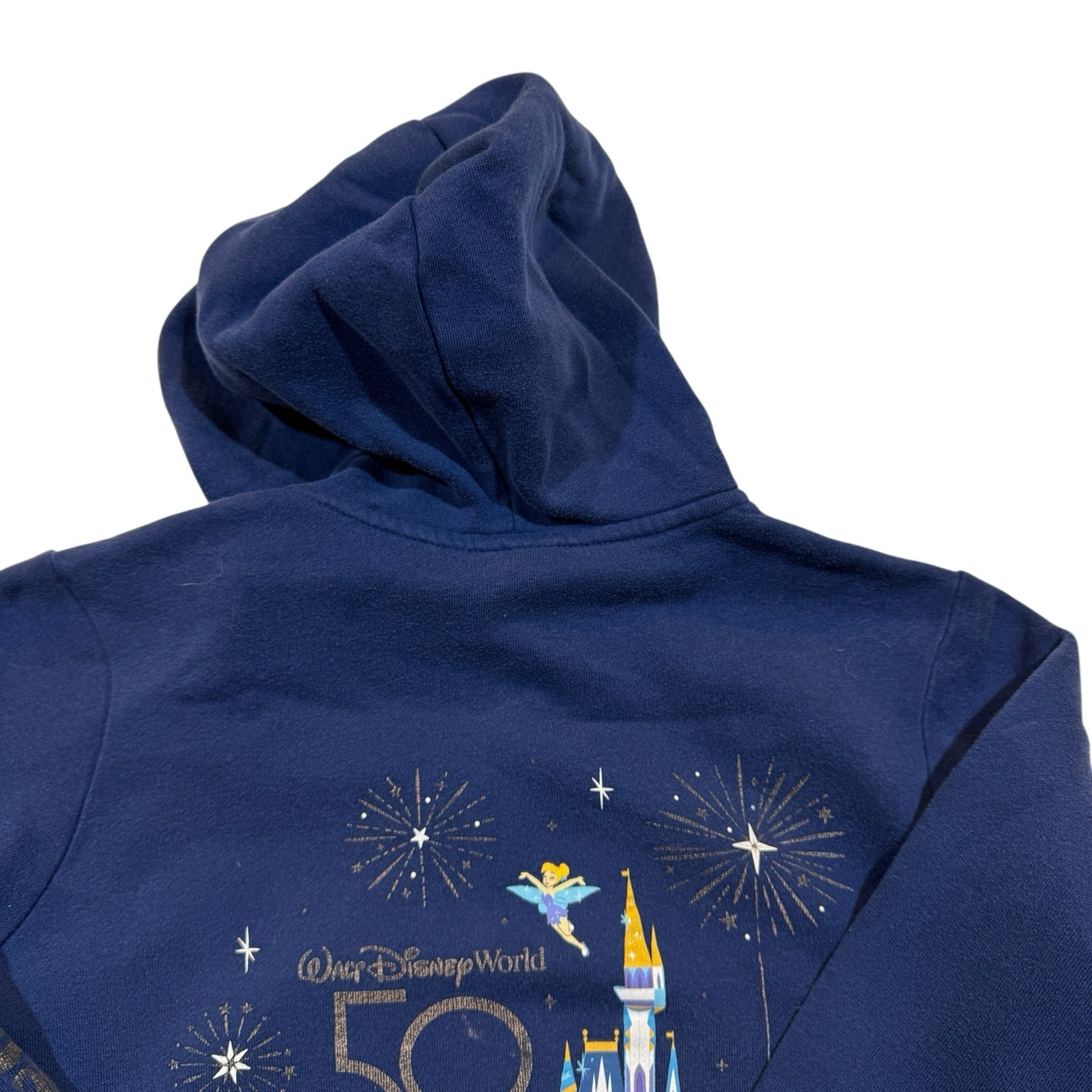 Walt Disney World 50th Anniversary Full Zip Up Hooded Hoodie Sweatshirt Blue Med
