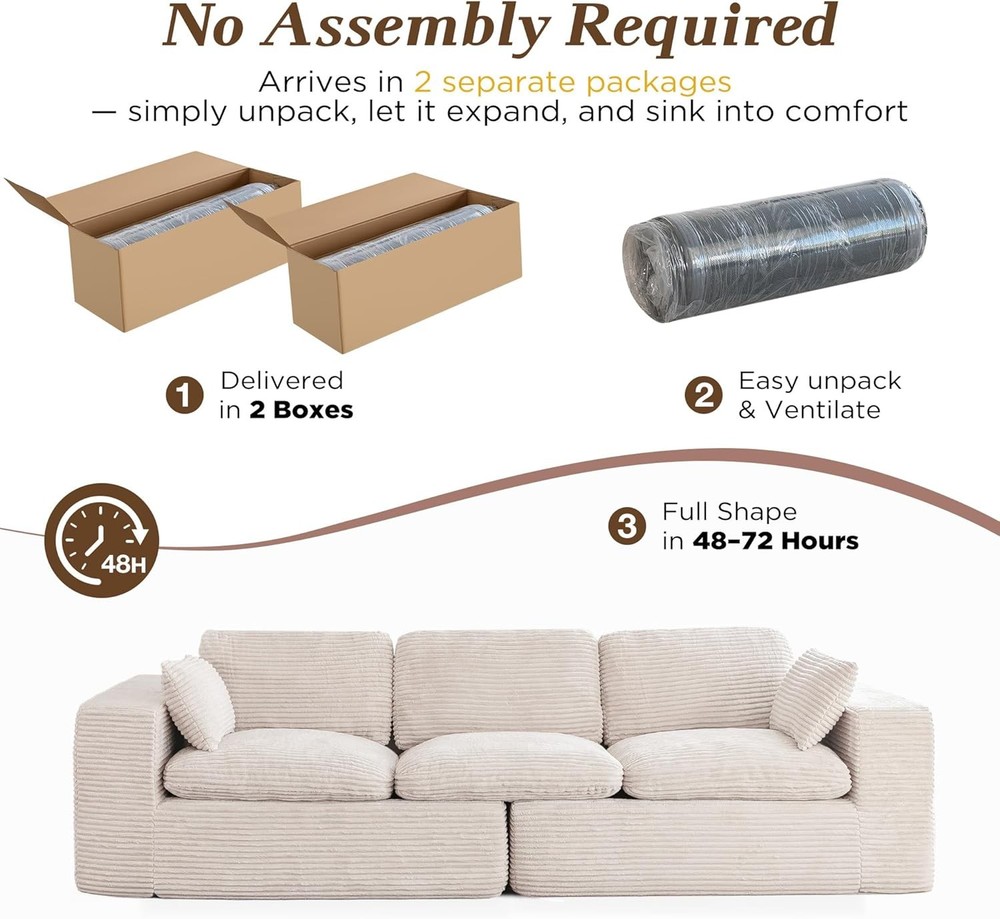 3 Seater 110" Oversized Sofa, Cloud Boneless Couch with Fluffy Seat Cushions