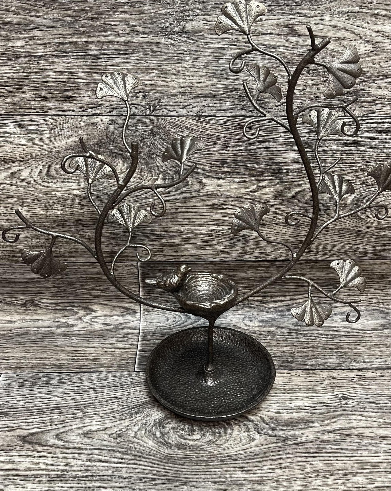 Metal Jewelry Tree Brown Rustic Primitive Tabletop Ring Necklace Earring Holder