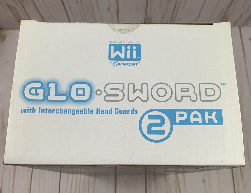 Wii Glo Sword 2 Pack Blue & Red with 4 Handle Guards NIB
