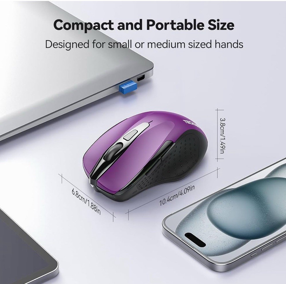 TECKNET Wireless Mouse, 2.4G Ergonomic Optical Mouse, Computer Mouse for Laptop