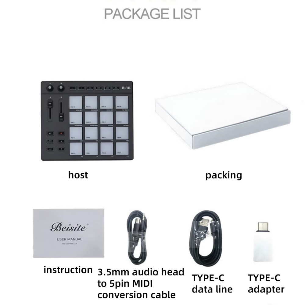 Protable USB MIDI Controller Beat Maker 16 Beat Pads 2 Fader Knobs Drum Machine
