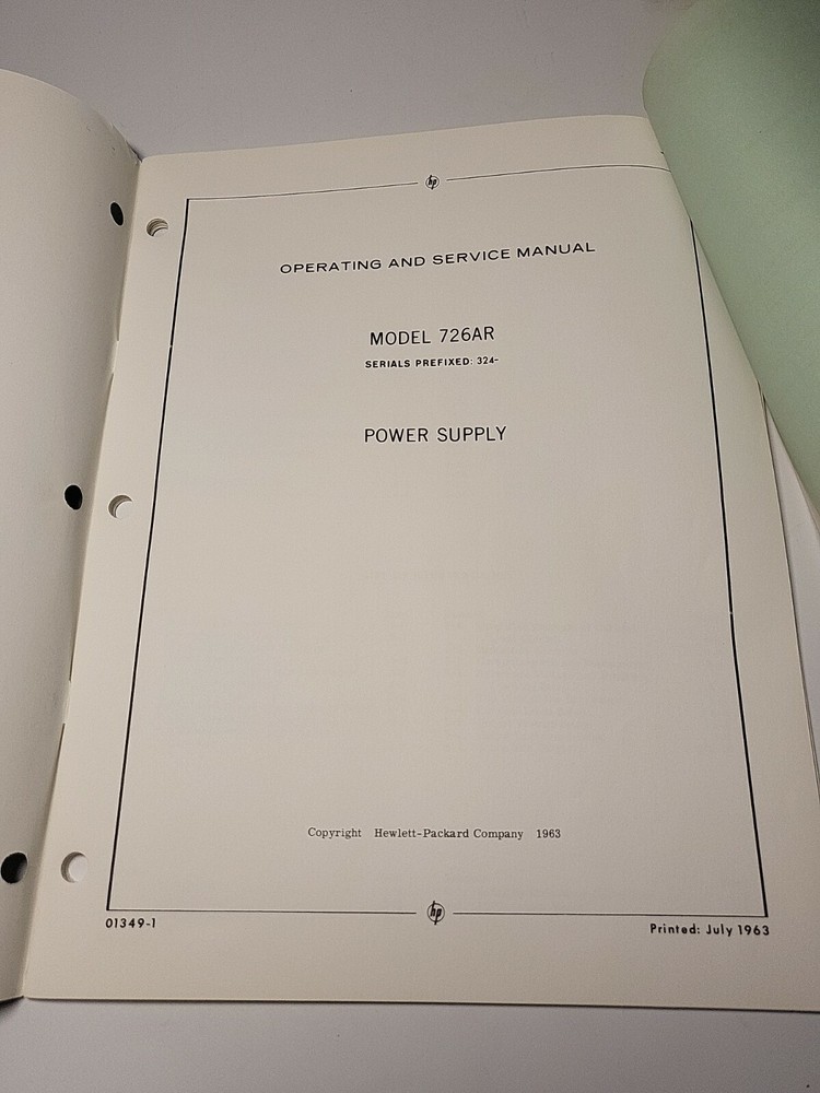 HP 726AR ~ Power Supply Operating & Service Manual