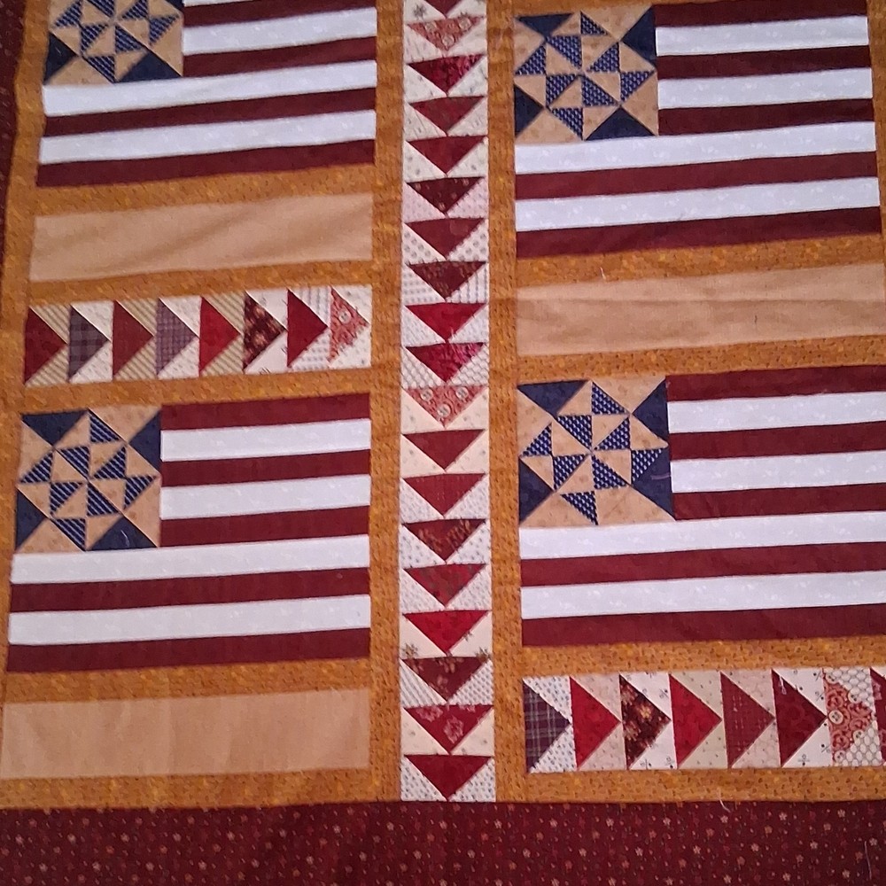 Handmade Patchwork Red White Blue Cotton Quilt Star Pattern