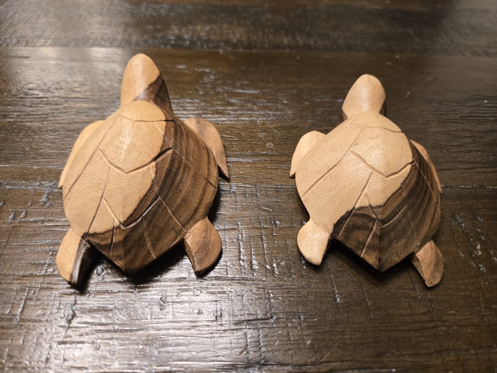 2 Hand Carved Wood Turtles