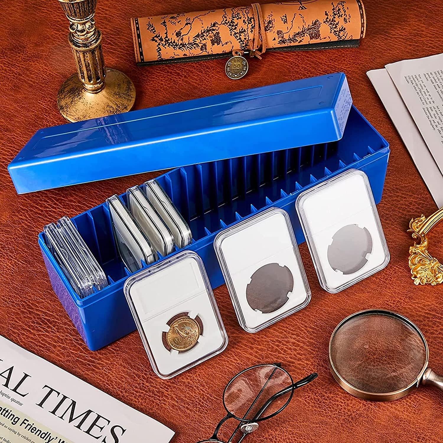 3 Pack Coin Slab Storage Box, 20 Slotted Case Plastic for Graded Coin Storage US