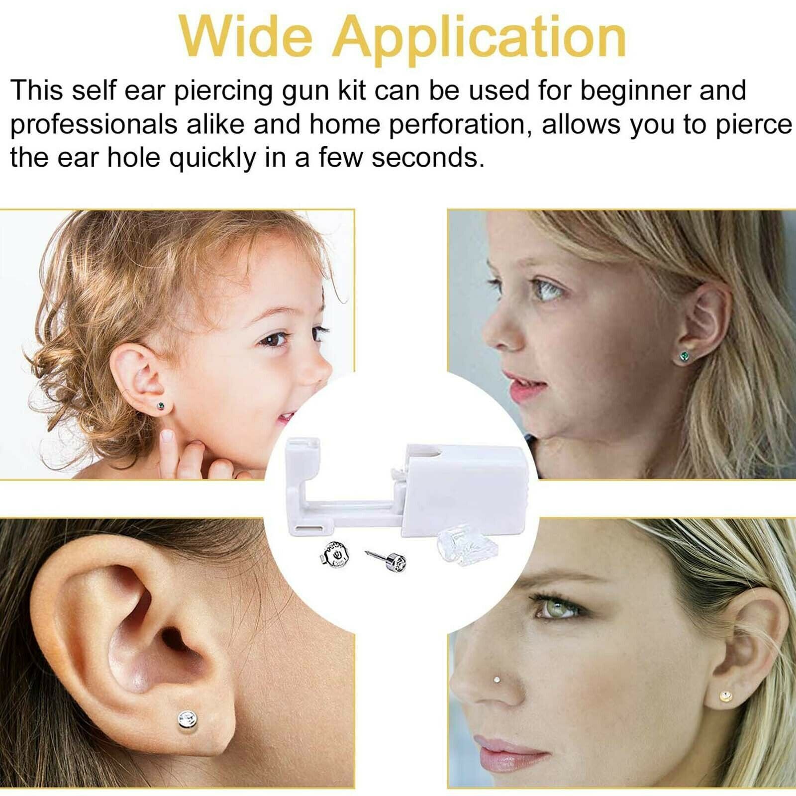 6× Ear Piercing Disposable Kit Silver Stud Earring Gun DIY Home Self Ear Sets US