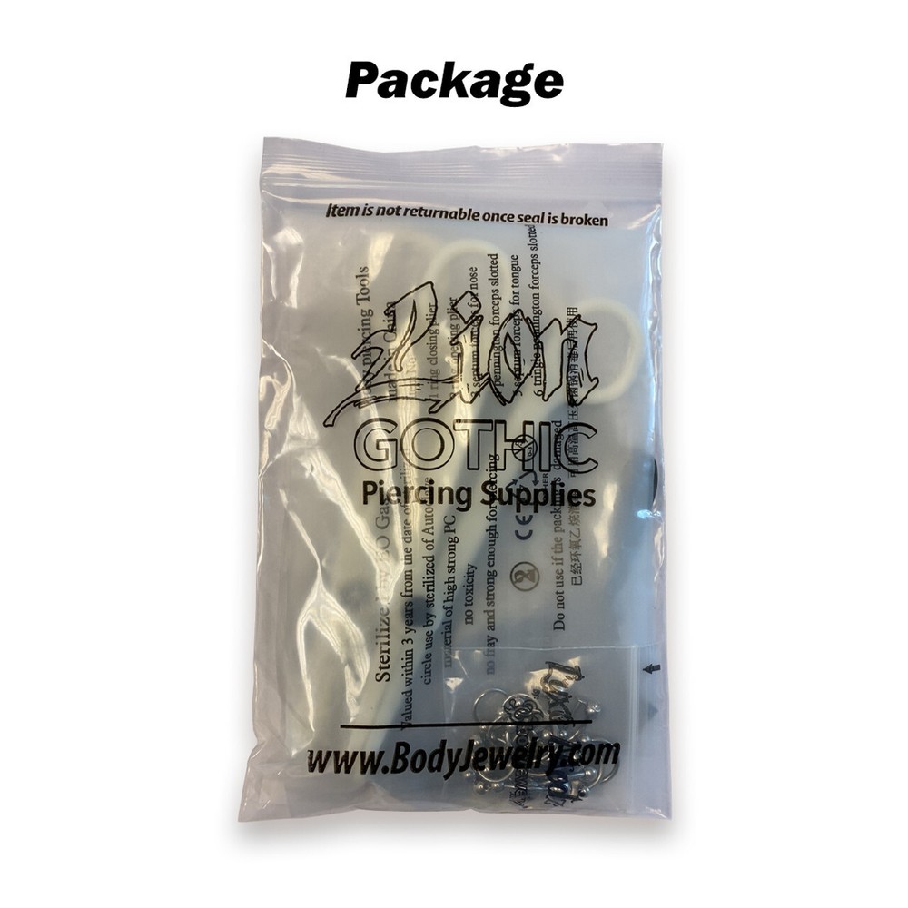 Sterilized Piercing Kit Titanium Belly Button Ring CZ 14G Forceps Needles Gloves