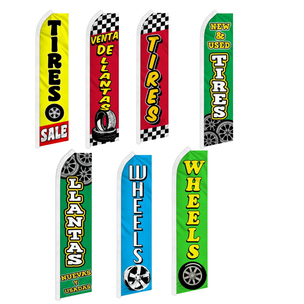 New & Used Tires Wheels Swooper Flutter Advertising Auto Shop Business Flags