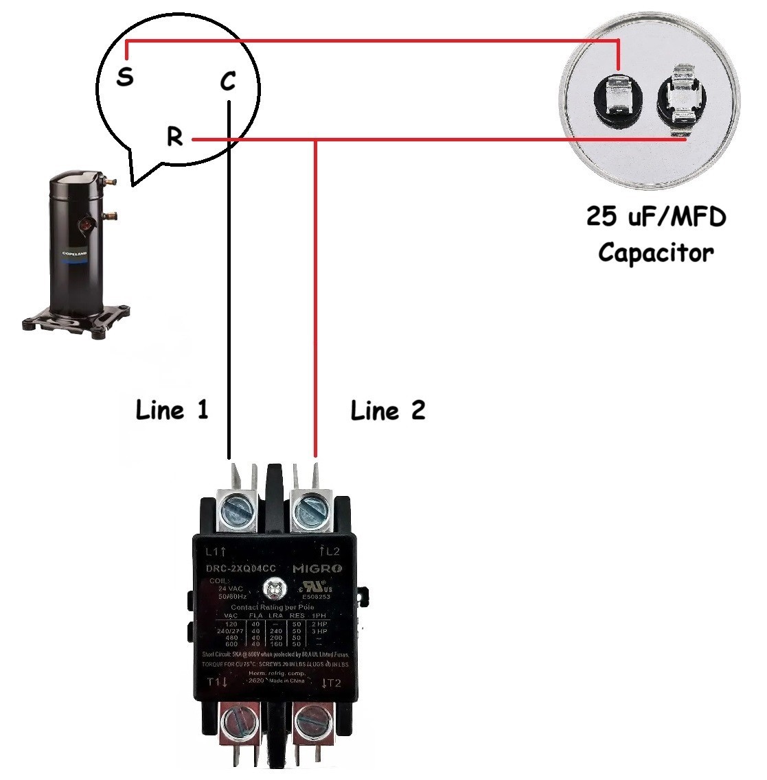 Round HVAC 25 uF/MFD Motor Run/Start Capacitor for AC Compressor and Condenser