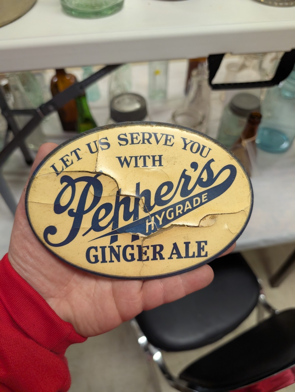 Pepper's Hygrade Ginger Ale Celluloid Advertising Sign Ashland Pa Crystaline
