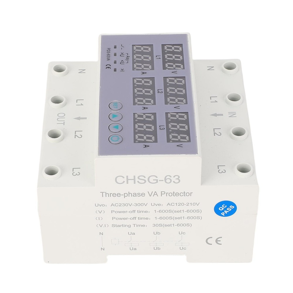 3 Phase DIN Rail Voltmeter Ammeter Auto Overvoltage Overcurrent Protector AC230