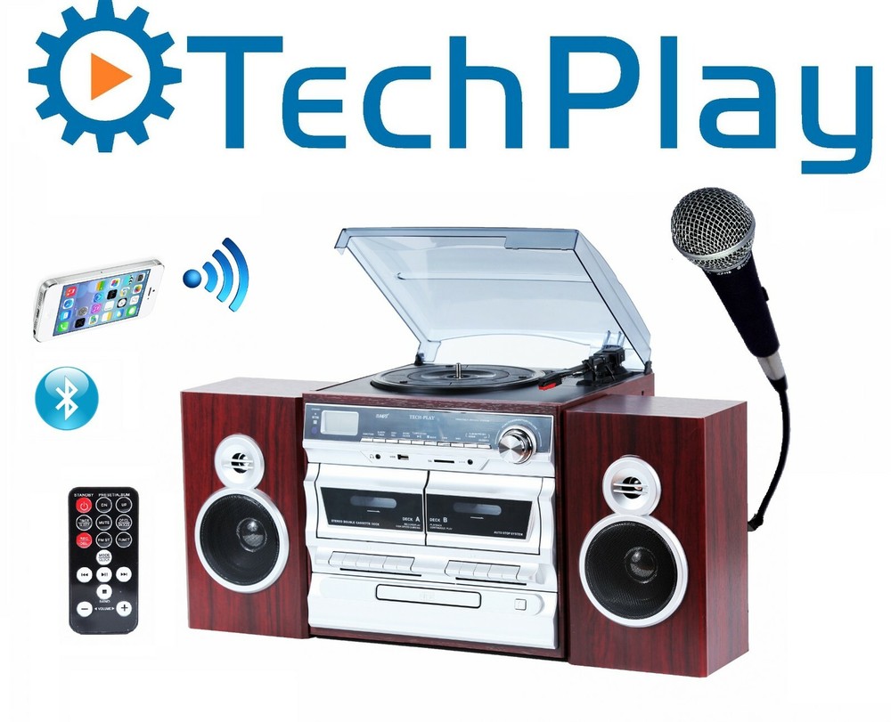 TechPlay ODCK110 Bluetooth Stereo System Karaoke Record Player CD Cassette