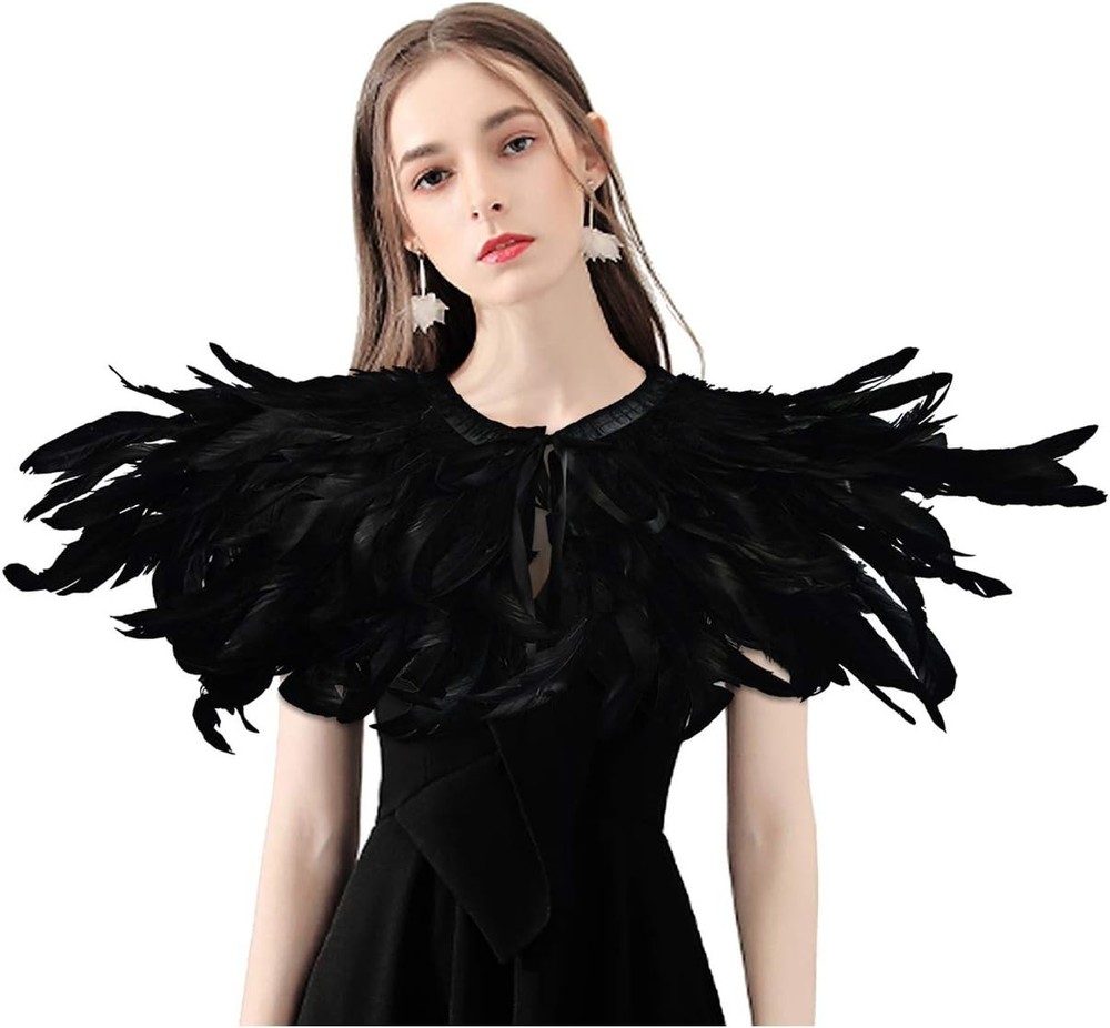 Elegant Black Feather Collar Cape