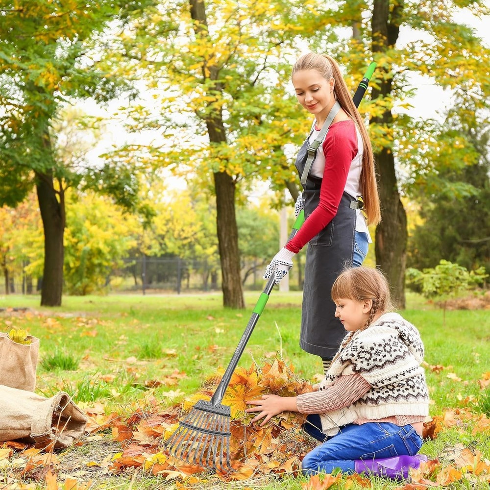 WORKPRO Rake, Small Rake for Leaves with 72” Adjustable Long Green & Black