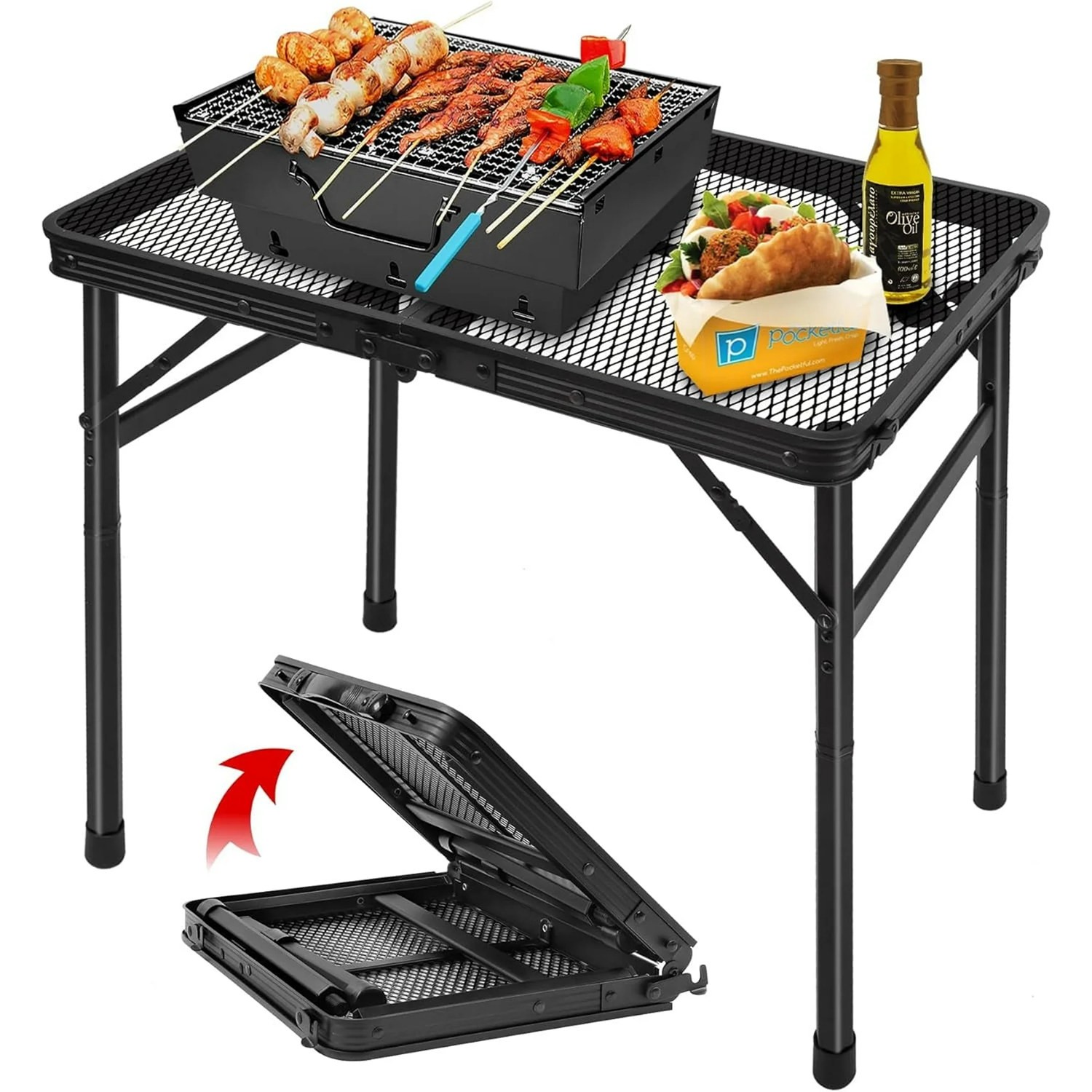 Folding Grill Table Camping Table Desktop Portable Outdoor Picnic Adjustable