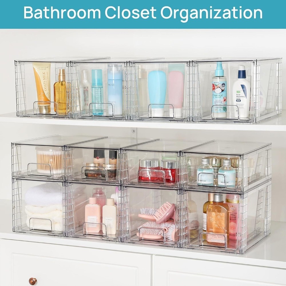 4 Pack Large Stackable Storage Drawers Clear Acrylic Drawer Organizers Kitchen