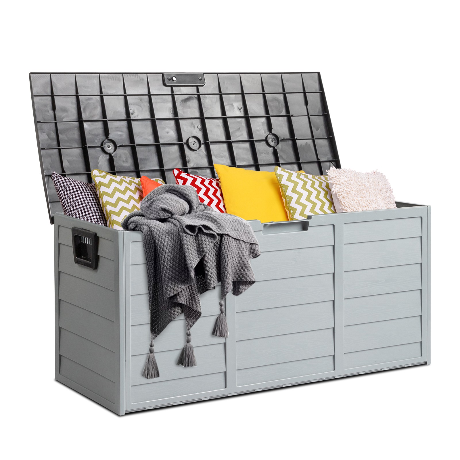 All Weather UV Pool Deck Box Storage Shed Bin Backyard Patio In/Outdoor Wheel