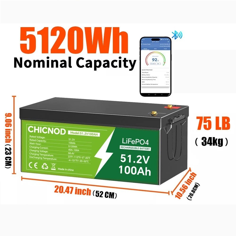 48V 100Ah Golf Cart LiFePO4 Lithium Battery Built-in BMS For Solar Motor Boat