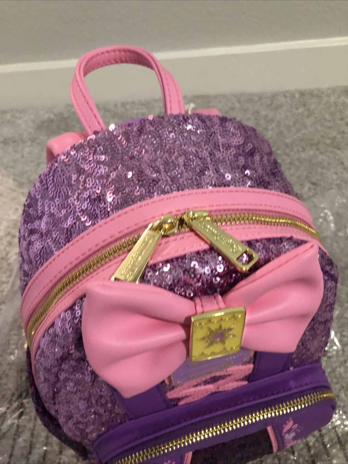 🚀 Loungefly Disney Rapunzel Sequin Glow Mini Backpack Free Ship ✅📦