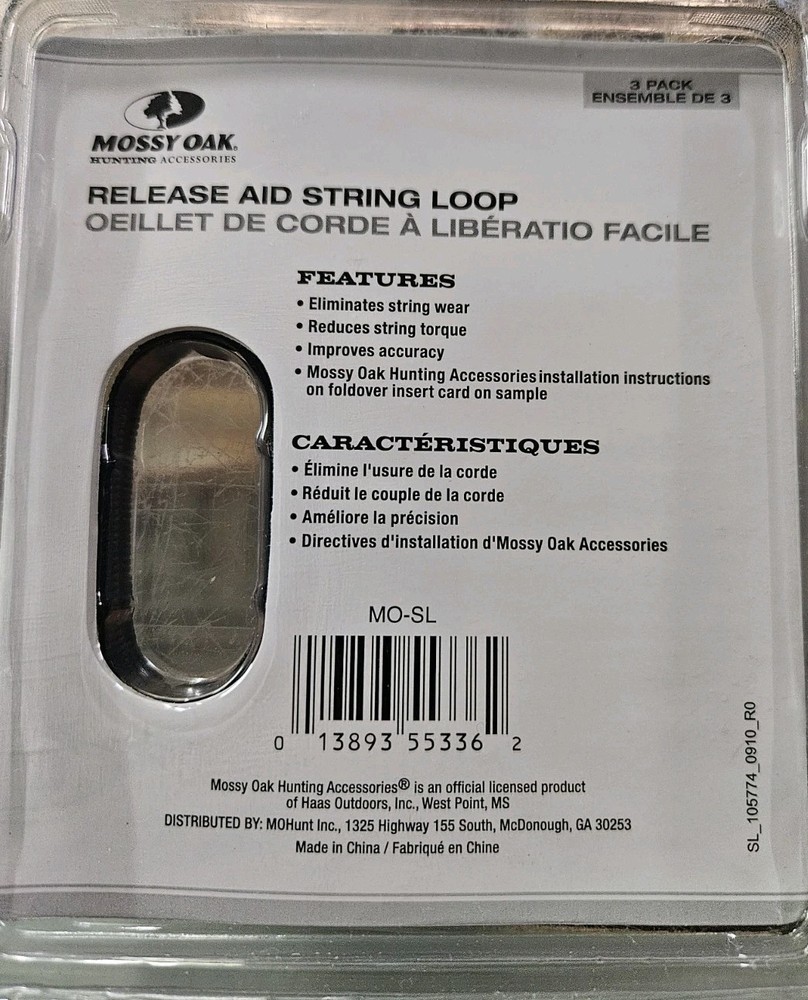 3 Mossy Oak 3-PACK String D-Loop Compound Bow Release Aid Archery Hunting